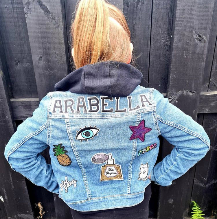 Customizable Hand outlet Painted Kid's Denim Jacket - Raptor